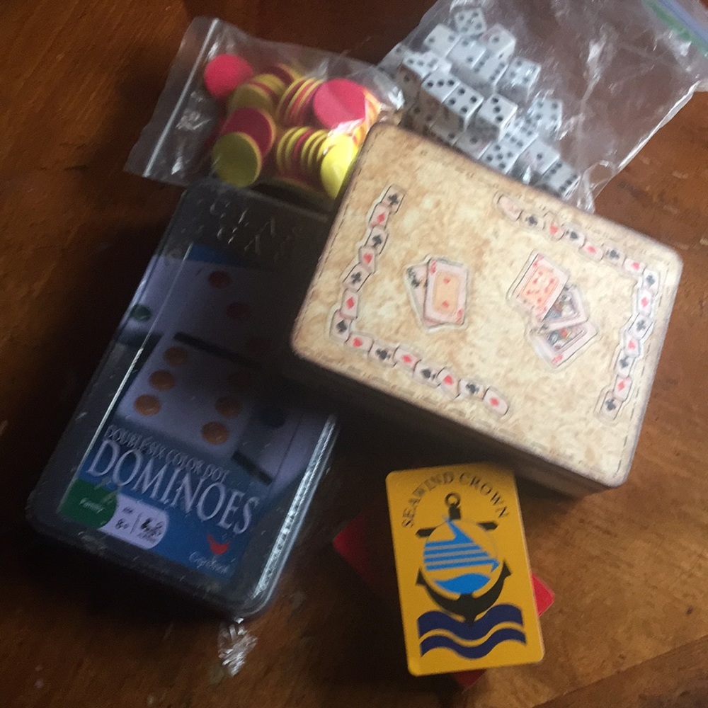 NEW Bundle Dominoes and 2 sets Cards in wood BOX